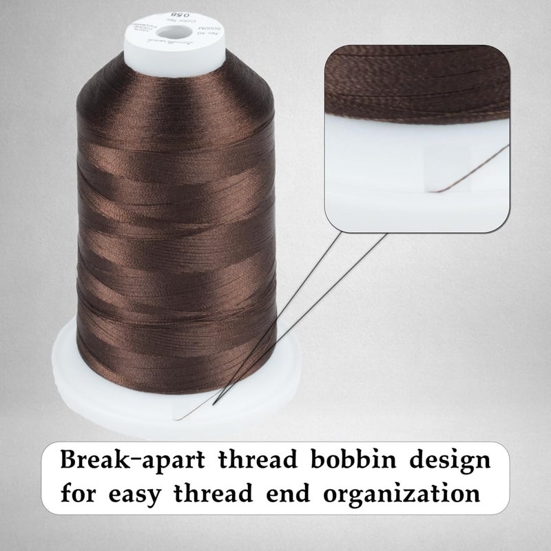 simthread Trilobal Polyester Thread – 5000M (5500yds) No.40 – Super Sheen, Tangle-Free – Built-in Thread Lock Spool – Compatible with Brother, Singer, Janome & More, Dark Brown-058 - Image 2
